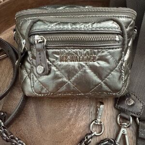 MZ Wallace Quilted Gold Metallic Micro Crossby Sling Bag